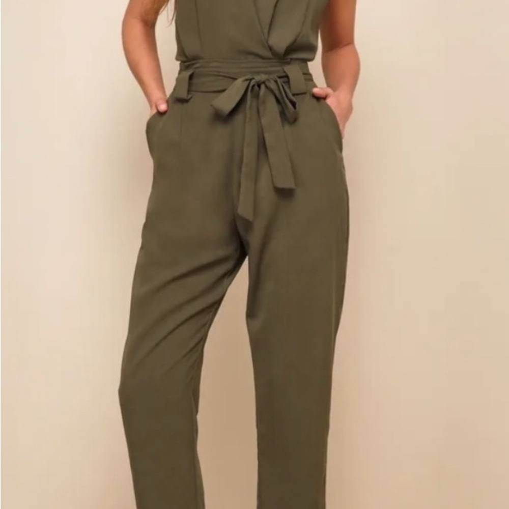 Express Olive Tie-Waist Jumpsuit